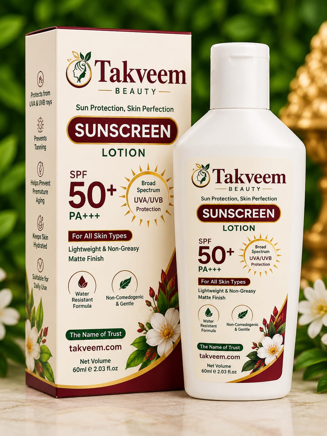 Takveem Beauty Sunscreen SPF 50 ā UV Protection & Brightening Skin Care